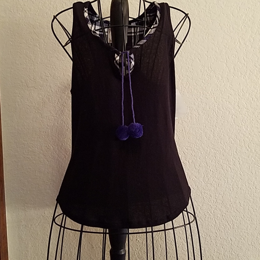 PJ Couture Black Rib Knit Pajama Top L